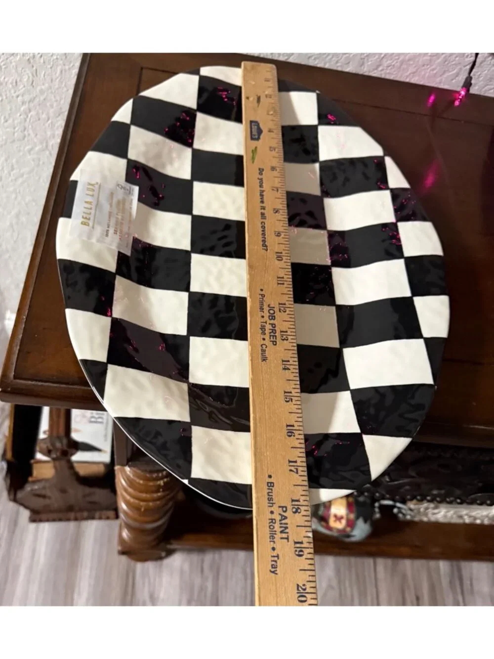 Bella Lux Black White Checkered Oval Melamine Serving Platter Childs Inspired 18